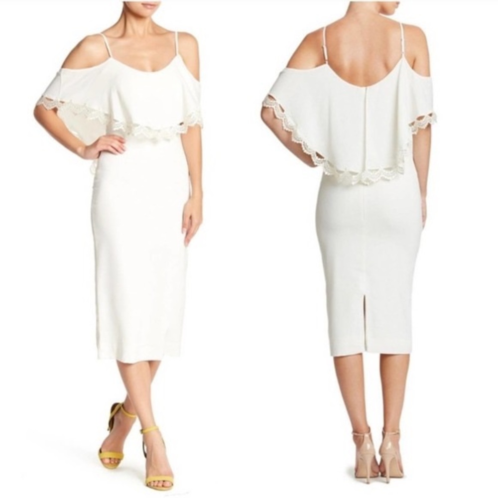 Dress the Population Beth Cold Shoulder Dress- white- XS